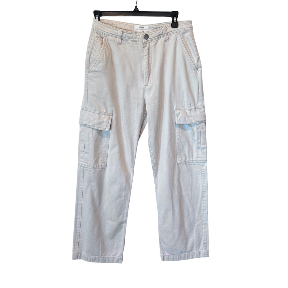 Cotton On Casual Beige Tan Cargo Pants Straight Leg Utility Trousers Size 4 US